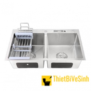 Chậu rửa chén 2 ngăn inox 304 100% có vắt dao Navier NV-10050DT304