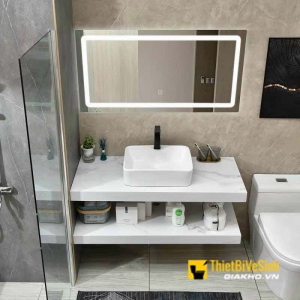 Kệ Để Lavabo Đặt Bàn 2 Tầng Đá Trắng Vân Mây Chống Trầy 80x47 NV-1135T ( Không Lavabo, Gương)