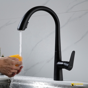 Vòi Rửa Chén Nóng Lạnh Đầu Rút Sơn Tĩnh Điện Đen Navier NV-228D