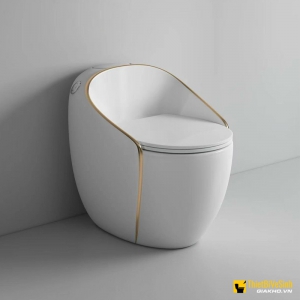 Bồn Cầu Trứng Trắng Viền Vàng Cao Cấp Navier NV-1028