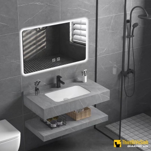 Kệ Lavabo 2 Tầng Xám Vân Mây Chống Trầy Kèm Lavabo Âm 80x47 Navier NV-1134X