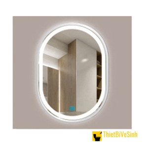 Gương Led Bầu Dục 50x70 Viền Inox Trắng Tắt Mở Cảm Ứng NV-184T
