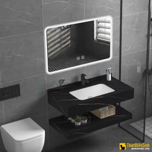 Kệ Lavabo 2 Tầng Đen Vân Vàng Chống Trầy Kèm Lavabo Âm 80x47 Navier NV-1134D