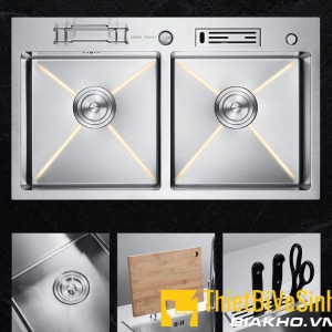  Chậu chén 2 ngăn đều Inox 304 chuẩn 100% Navier NV-8148VDT