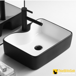 Chậu Lavabo Đặt Bàn Trắng Đen Tích Hợp Lỗ Vòi Navier NV-403TD