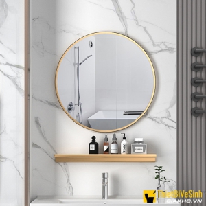 Gương phòng tắm hình tròn + kệ gương 50x50 cao cấp NV-156V