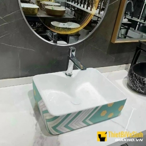 Chậu Lavabo Đặt Bàn Họa Tiết Tổ Ong Xanh Vàng Navier NV-323X
