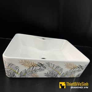 Chậu Lavabo Đặt Bàn Trắng Họa Tiết Lá Cây Navier NV-417L