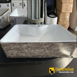 Chậu Lavabo Đặt Bàn Vuông Xám Loang Navier NV-417X