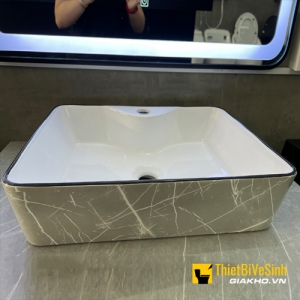 Chậu Lavabo Đặt Bàn Vuông Xám Viền Đen Navier NV-417VXVD