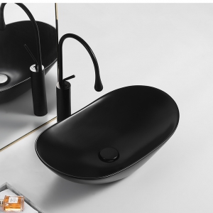 Chậu lavabo đặt bàn Oval thuyền đen cao cấp Navier NV-414D