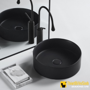 Lavabo đặt bàn tròn men đen nung 410x410 cao cấp Navier NV-438T