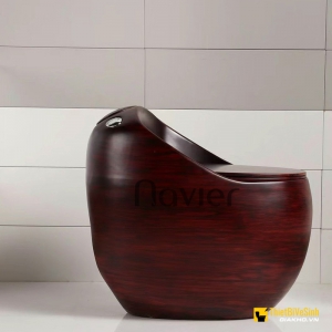Bồn Cầu Trứng Men Giả Gỗ Đỏ Cao Cấp Navier NV-1005GD
