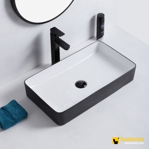 Chậu Lavabo Đặt Bàn Chữ Nhật Trắng Đen Navier NV-437TD