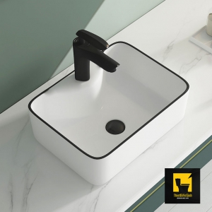 Chậu Lavabo Đặt Bàn Sứ Trắng Viền Đen Cao Cấp Navier NV-434