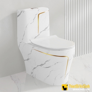 Bồn Cầu1 Khối Vân Mây Viền Vàng Cao Cấp Navier NV-1007VK