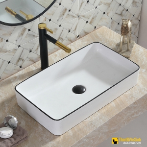 Chậu Lavabo Đặt Bàn Chữ Nhật Viền Đen Navier NV-437VD