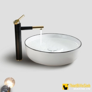 Chậu Lavabo Đặt Bàn Tròn Sứ Trắng Viền Đen Navier NV-339TD