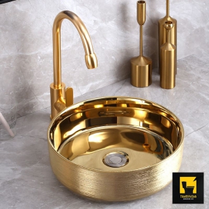 Chậu Lavabo Đặt Bàn Nghệ Thuật Mạ Vàng Navier NV-351