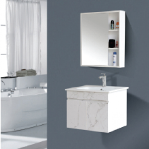 Bộ Tủ Chậu Lavabo PVC Vân Mây Trắng Kèm Tủ Gương Navier Cao Cấp NV-449T