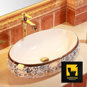 Chậu lavabo đặt bàn Oval hoa văn Navier NV-418