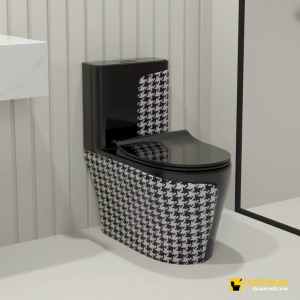 Bồn Cầu 1 Khối Đen Họa Tiết Caro Cao Cấp Navier NV-1018D