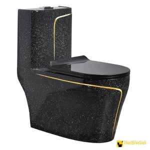 Bồn Cầu 1 Khối Đen Viền Vàng Cao Cấp Navier NV-1008VD