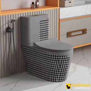 Bồn Cầu 1 Khối Xám Họa Tiết Caro Cao Cấp Navier NV-1018X