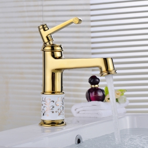 Vòi Lavabo nóng lạnh Mạ vàng hoa văn đồng thau mạ crome 20 Cm NV-74920