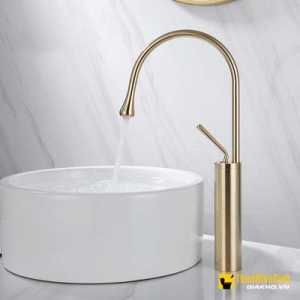 Vòi lavabo nóng lạnh sơn tĩnh điện mạ vàng Navier NV-741V