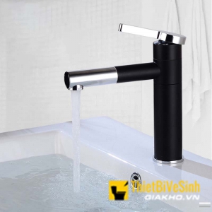 Vòi lavabo nóng lạnh xoay 360 sơn tĩnh điện đen 20cm Navier NV-704D20