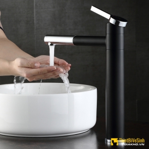 Vòi lavabo nóng lạnh xoay 360 sơn tĩnh điện đen 30cm Navier NV-704D30