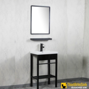 Bộ Tủ Chậu Lavabo + Gương + Kệ Gương Inox Đặt Sàn 560x360 NP-3036