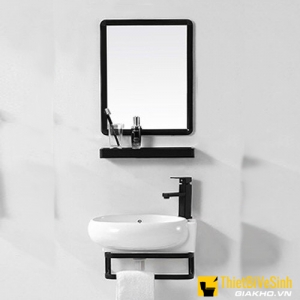 Bộ Tủ Chậu Lavabo + Gương + Kệ Gương Treo Tường Inox 435x290 NP-282A