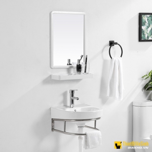 Bộ tủ chậu lavabo kèm gương + kệ gương treo tường inox 410x360 NP-2042
