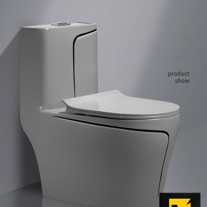 Bồn Cầu 1 Khối Navier Cao Cấp Xám Viền Đen NV-1008XMĐ