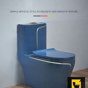 Bồn Cầu 1 Khối Navier Cao Cấp Xanh Viền Vàng NV-1008XAV