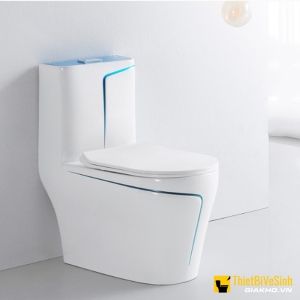 Bồn Cầu 1 Khối Navier Trắng Viền Xanh Cao Cấp NV-1007VX