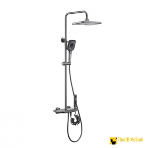 Sen Tắm Đứng Đồng Thau Sơn Tĩnh Điện Xám 4 Nút Chỉnh Nước Phím Đàn Kèm Vòi Xịt Rửa Navier NV-9355X