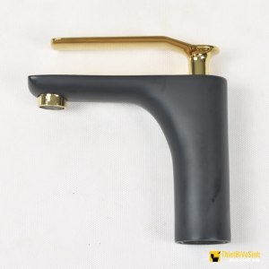 Vòi lavabo nóng lạnh đồng thau đen tay gạt mạ vàng Navier NV-743
