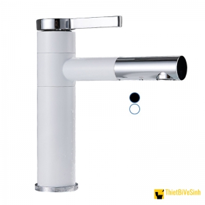 Vòi lavabo nóng lạnh sơn tĩnh điện trắng Navier NV-704 (30cm)