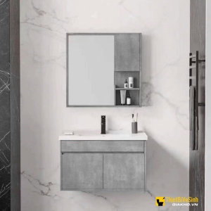 Bộ Tủ Chậu Liền Gương Xám Cánh Bằng Polywood Navier NV-466