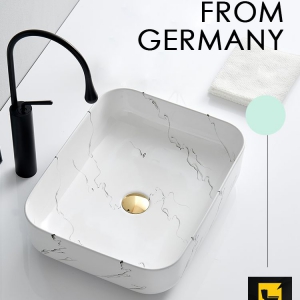 Lavabo đặt bàn vuông giác cạnh vân mây giả đá Navier NV-439V