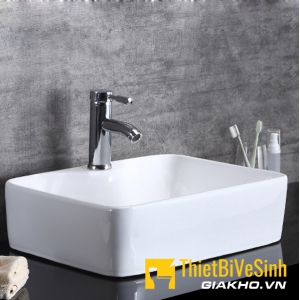 Chậu lavabo đặt bàn vuông sứ trắng SkyHome SKY-2014