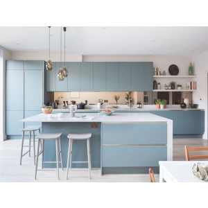 Tủ Bếp Gỗ Công Nghiệp Phủ Acrylic Bóng Gương Kết Hợp Quầy Bar Hiện Đại NV-5146