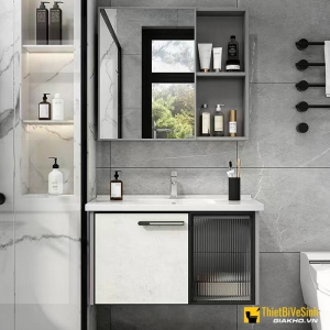 Bộ Tủ Chậu Lavabo Nhôm Cánh Kính Kèm Tủ Gương Trắng Navier NV-536T60