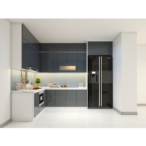 Tủ bếp Acrylic màu xám bóng gương đẹp NV-5004