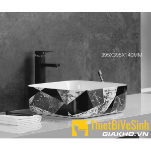 Chậu lavabo đặt bàn họa tiết đen vuông cao cấp Navier NV-424
