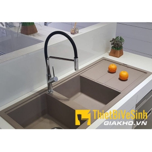 Chậu rửa chén đá nhân tạo 2 hộc xám có cánh Navier NV-11148X