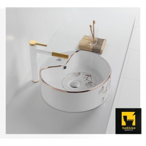 Chậu lavabo đặt bàn tròn hoa tiết hoa Navier NV-430